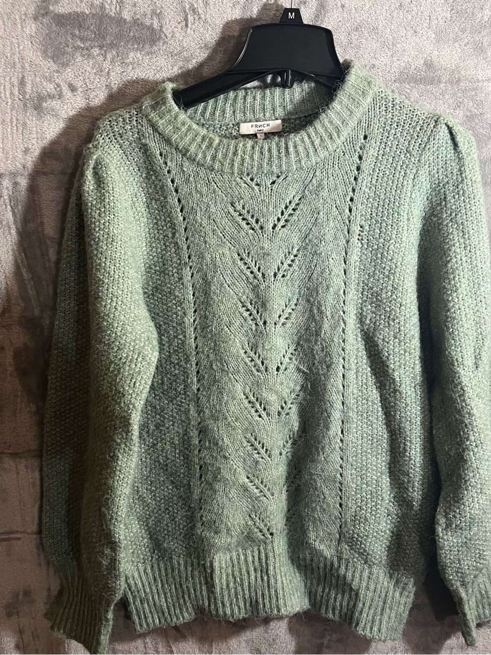 FRNCH Mint Green Open-Knit Crewneck Sweater